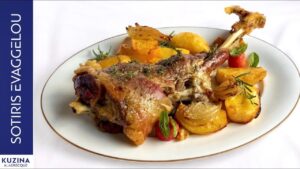 Oven-baked lamb leg with oregano & potatoes