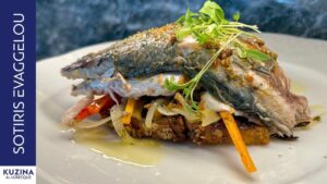 Grilled horse mackerel with warm vegetable salad