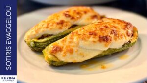 Greek-style stuffed zucchini with béchamel
