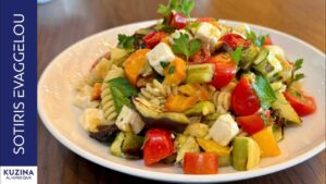 Pasta salad with roasted vegetables & feta