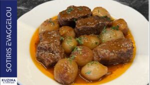 Beef stifado (Greek beef and onion stew)