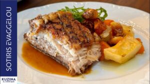 A la grecque pork belly with roasted vegetables